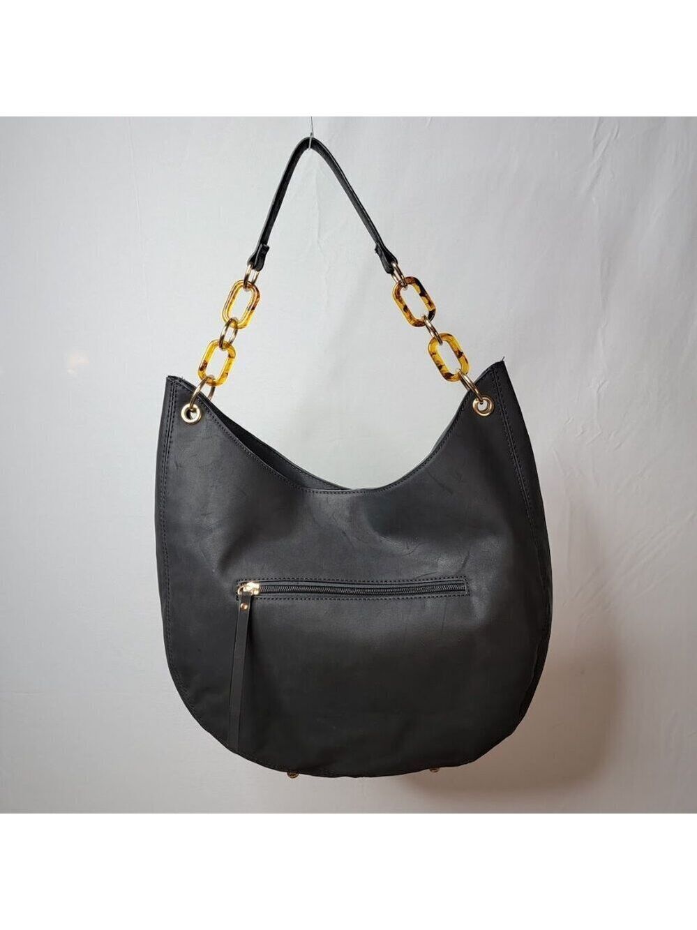 Est. 1946 Black Faux Leather Hobo Bag – Tortoise Chain Shoulder Strap - Picture 2 of 7